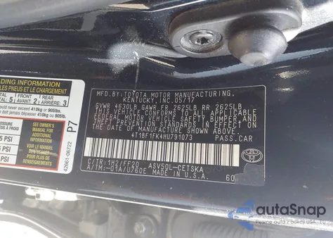 2017 Toyota Camry Se from USA, damaged, VIN 4T1BF1FK4HU791073